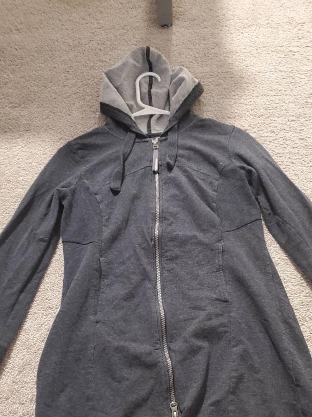 Charcoal Gray Two-Tone Full Zip Longline Hoodie Jacket